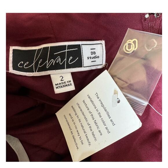 CELEBRATE DB STUDIO spaghetti strap satin a-line long dress iWine Cherry size 2 - Picture 12 of 16